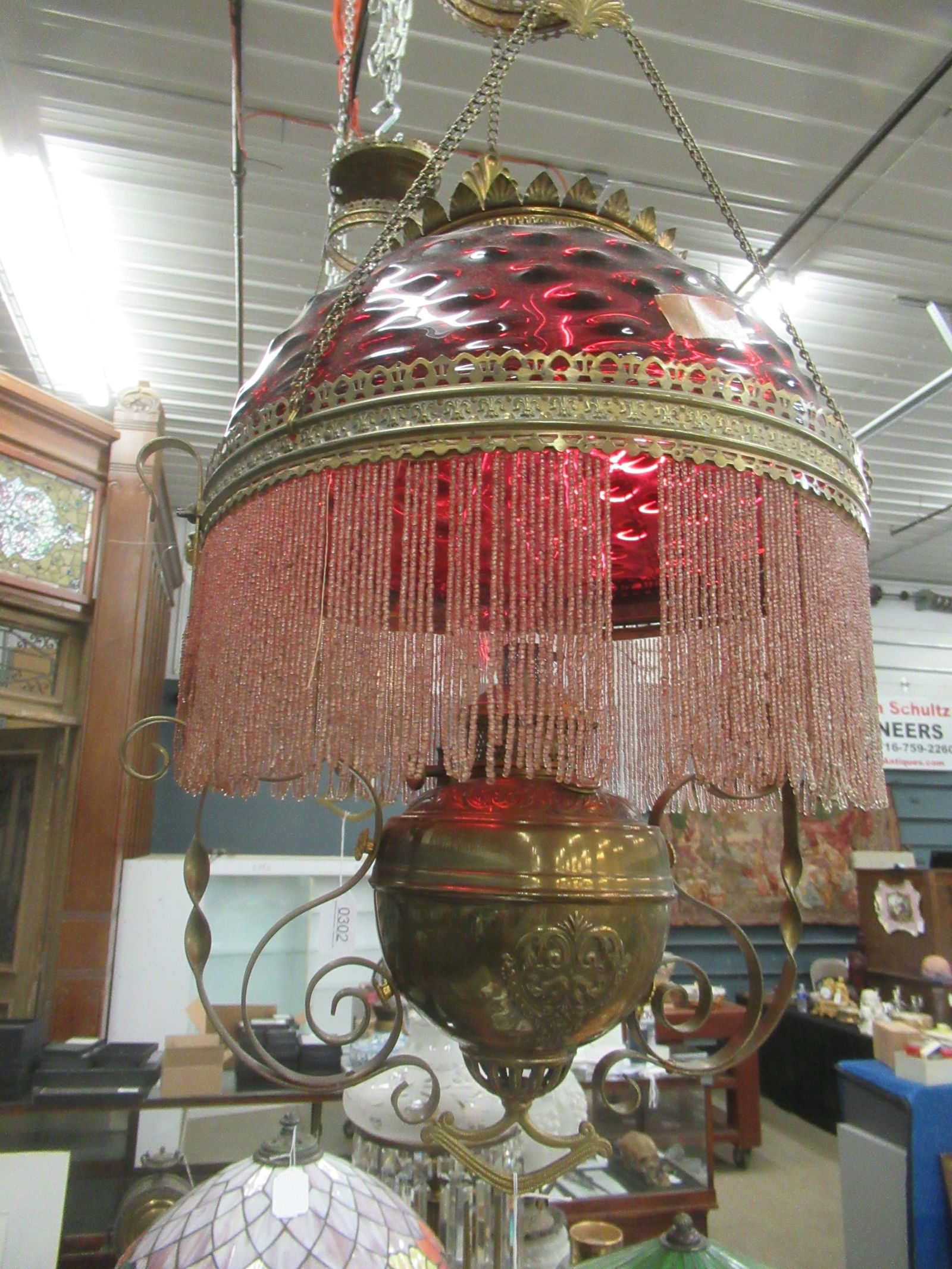 Victorian Cranberry Hanging Lamp (1 of 3)