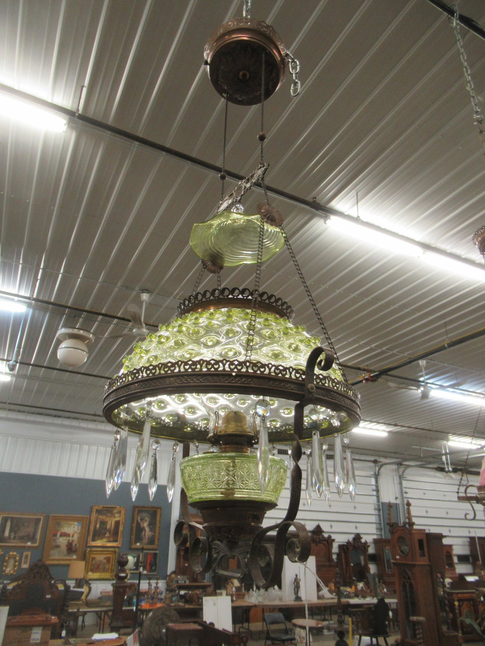 Hanging Lamp with Vaseline Hobnail Shade: Hanging Lamp with Vaseline Hobnail Shade