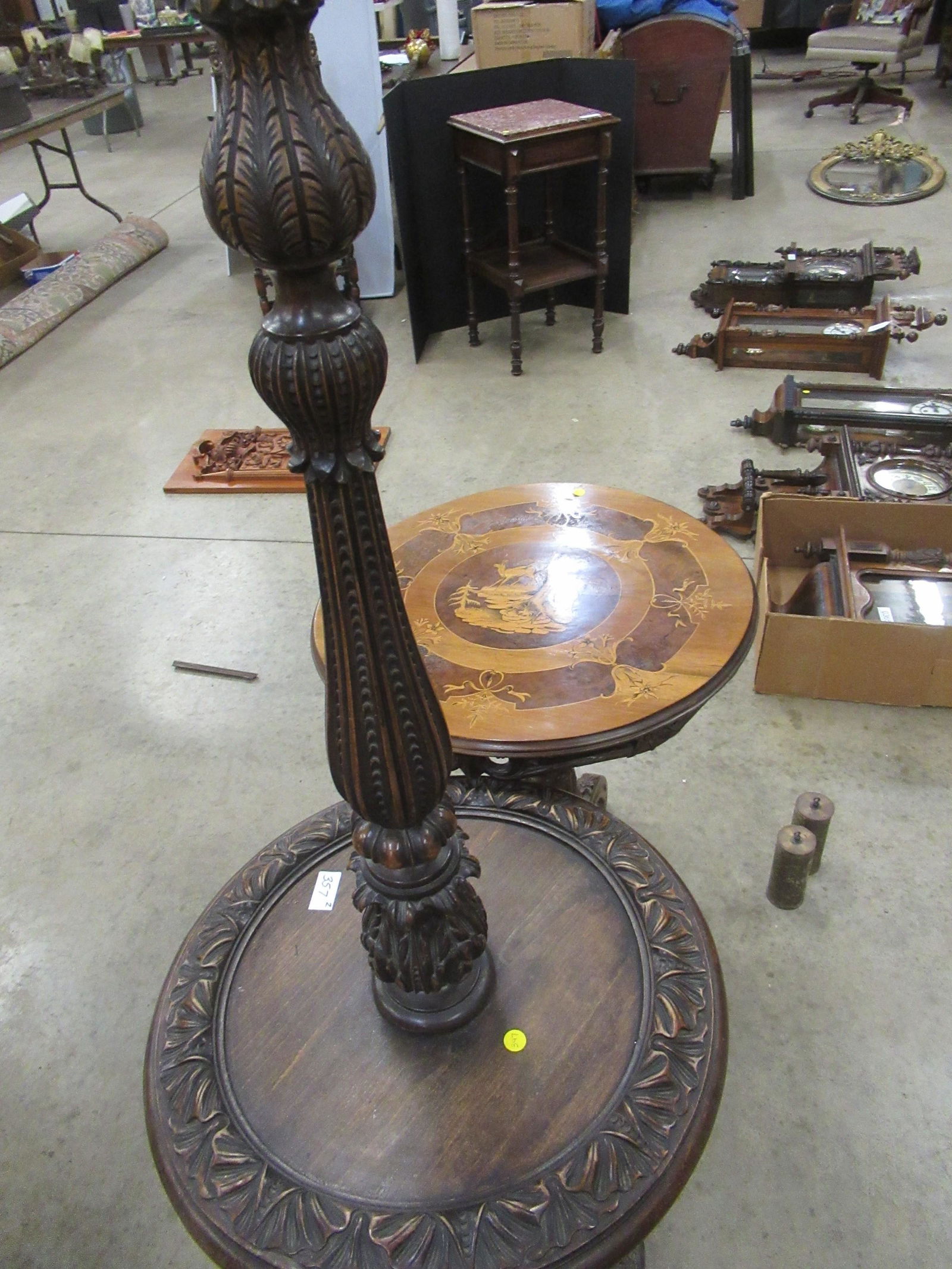 Carved Walnut Floor Lamp & Carved Pedestal Table (1 of 4)
