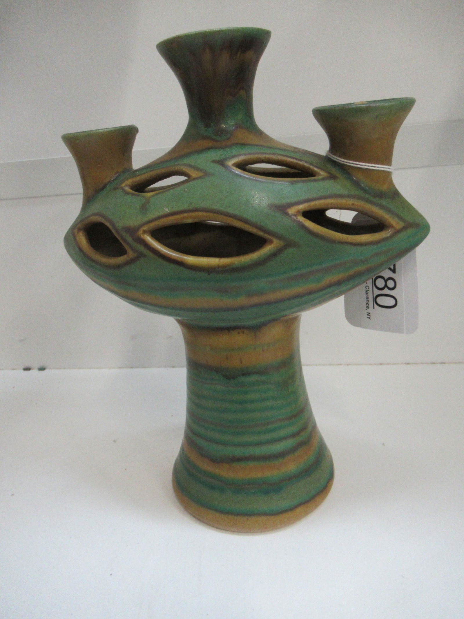 Rare Glidden 3 Light Candelabra: Rare Glidden 3 Light Candelabra Designed by Fong Chow, Gulf Stream Glaze - Approx 9" x 8" x 3.5"