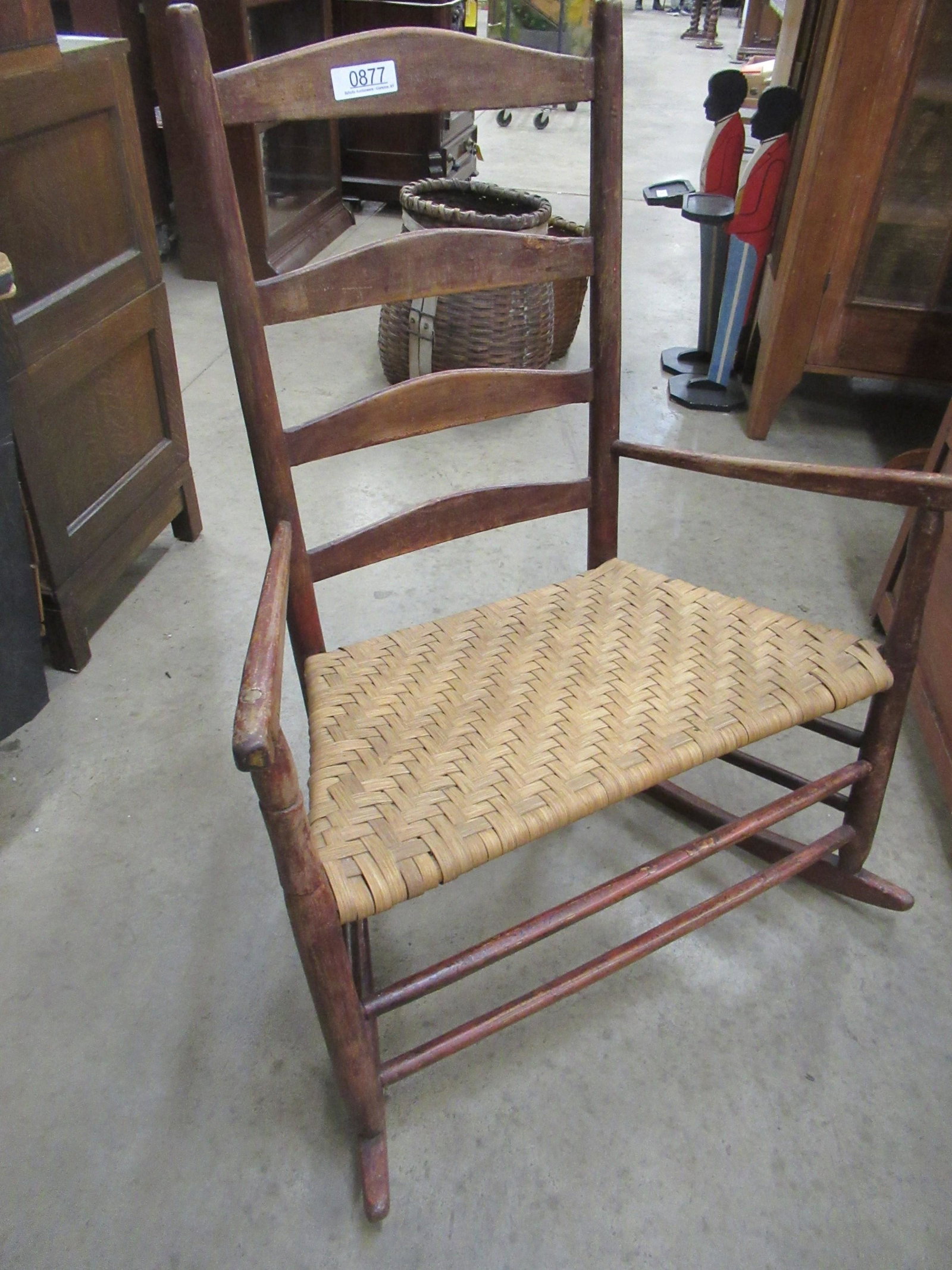 Early Ladder Back Extra Wide Rocker: Early Ladder Back Extra Wide Rocker with Arms and Rush Seat - Approx. 39"t x 31.5"w x 20.5"d