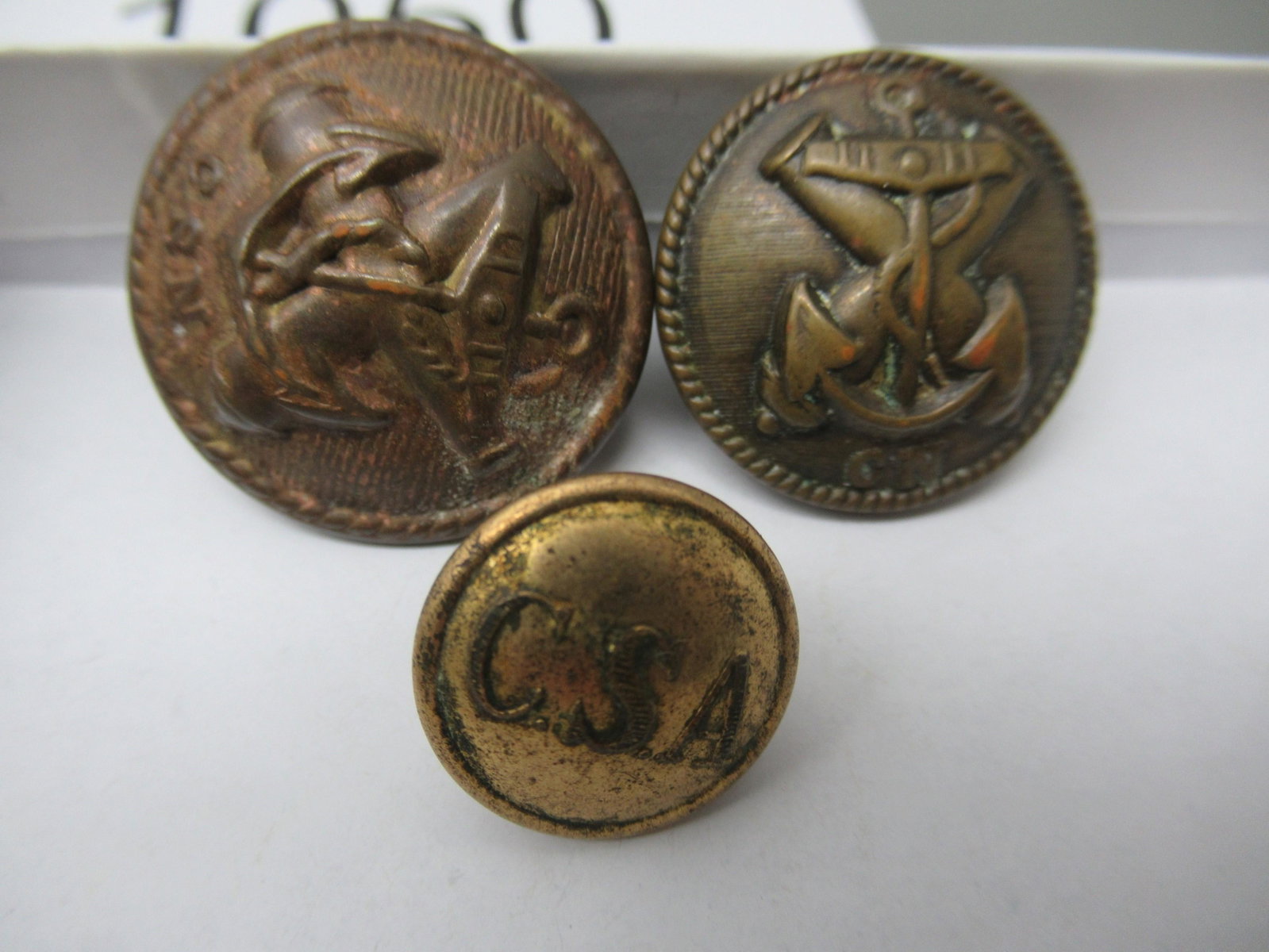 3 Confederate Naval and Confederate Buttons: 3 Confederate Naval and Confederate States of America Buttons -