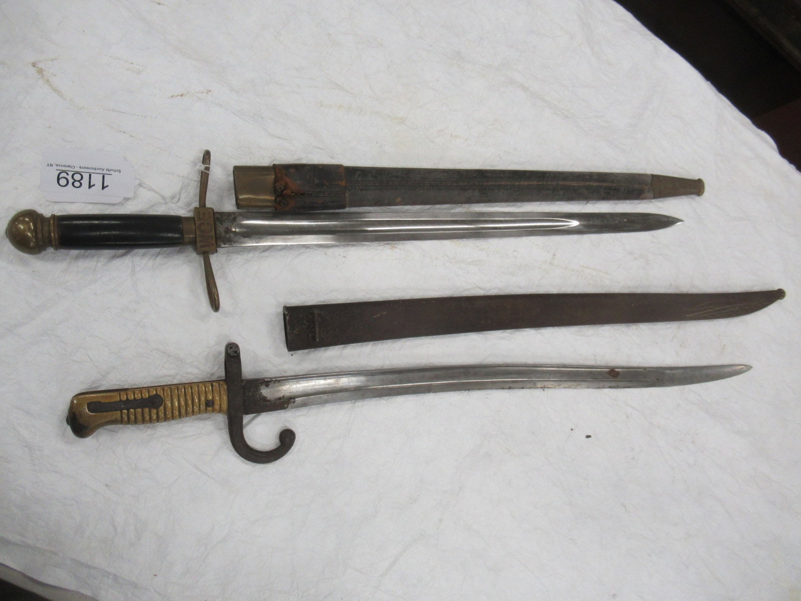 French Bayonet and Short Sword Marked WCE: French Bayonet and Short Sword Marked WCE - Bayonet 28" long and Short Sword 26.5" long