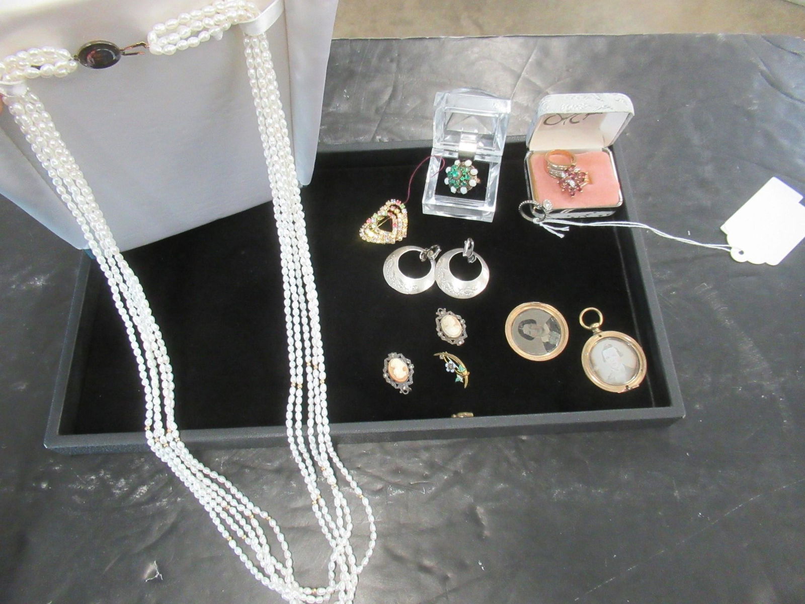 Tray of Misc. Jewelry incl Seed Pearl Necklace (1 of 3)