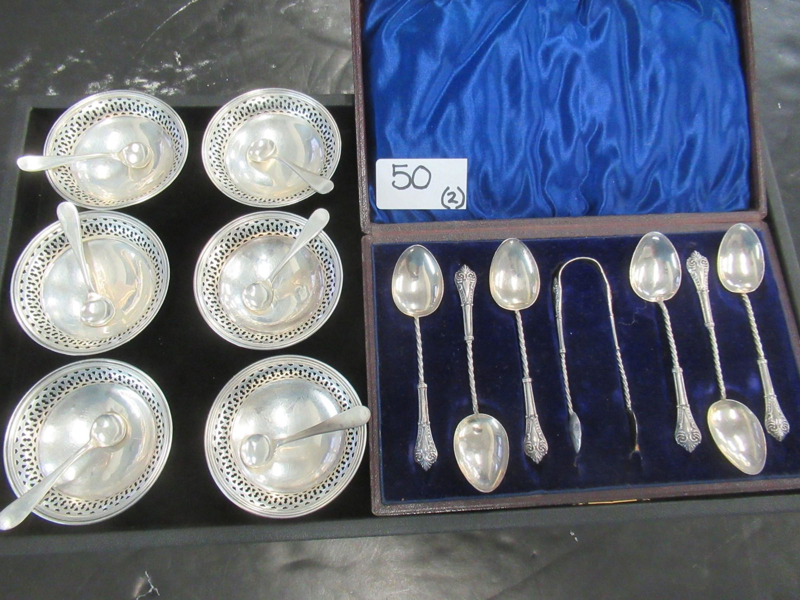 Tray with Sterling Silver Salt Dips & Spoons (1 of 1)