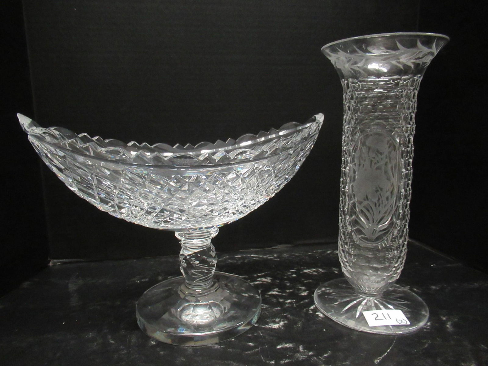 Cut Glass Fruit Bowl & Cut and Etched Glass Vase (1 of 1)