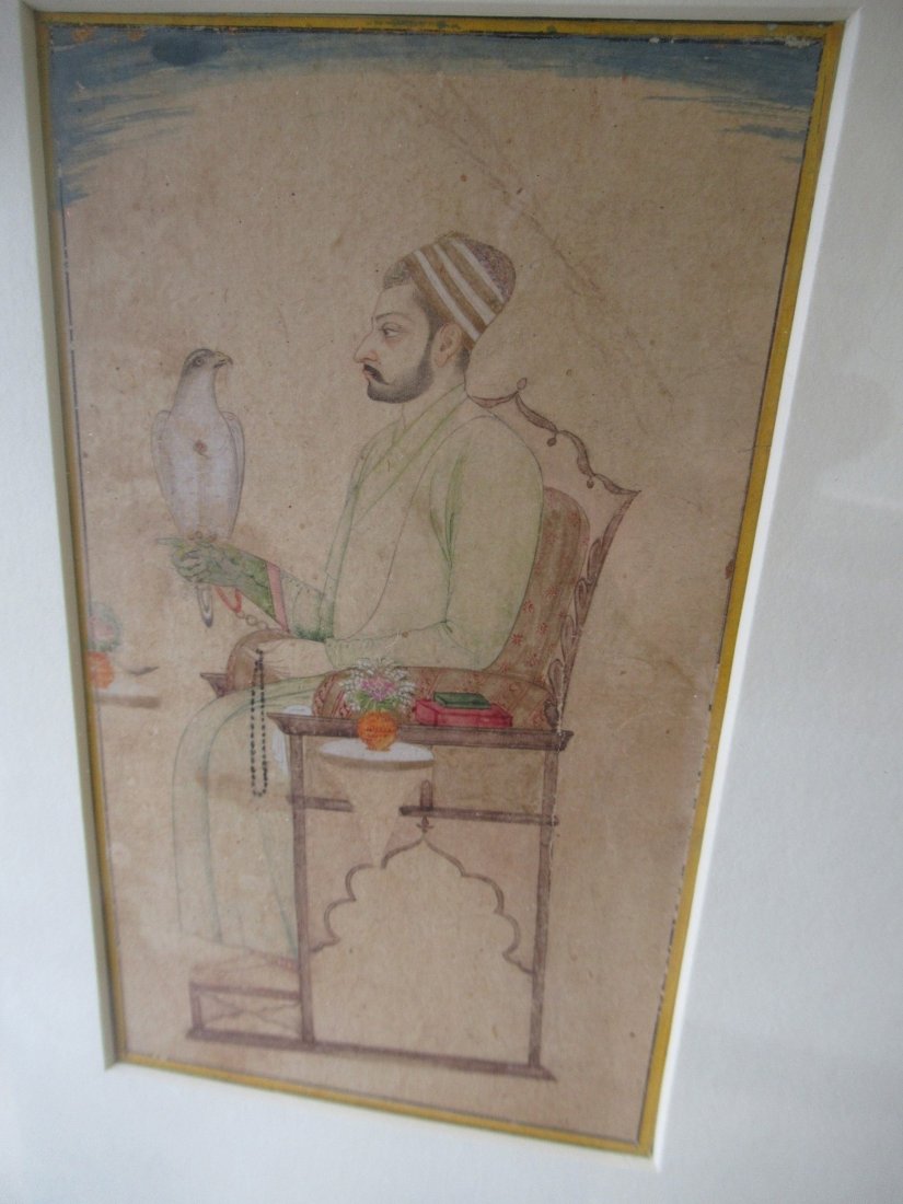 Hand Colored Picture of Daccani Ruler: Hand Colored Picture of Daccani Ruler, Possibly Early 18th C, of Adil Shah, Padshah of Bigapur - Frame approx. 12"w x 17"h