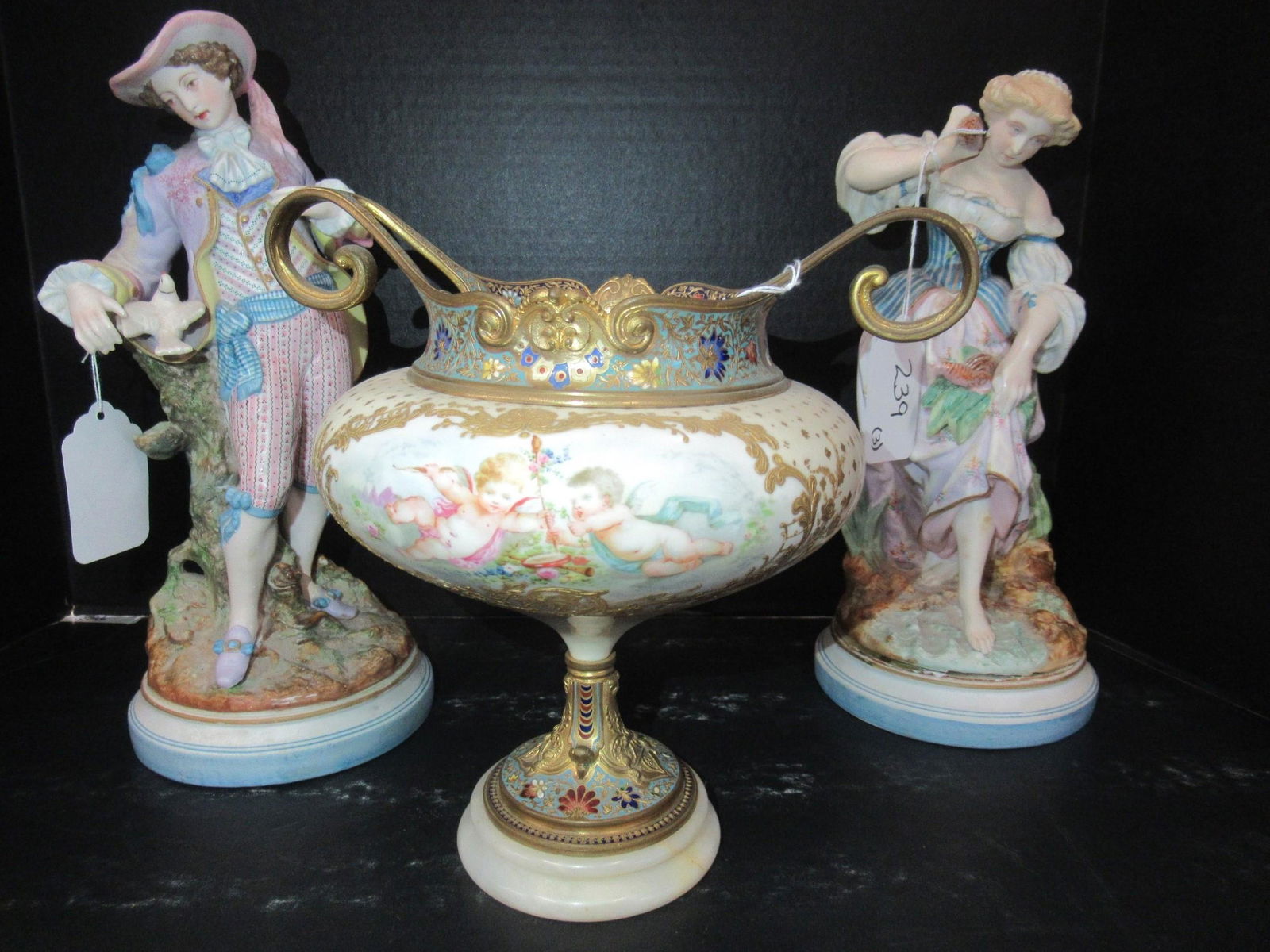 Decorated French Urn & Pair Bisque Figures (1 of 12)