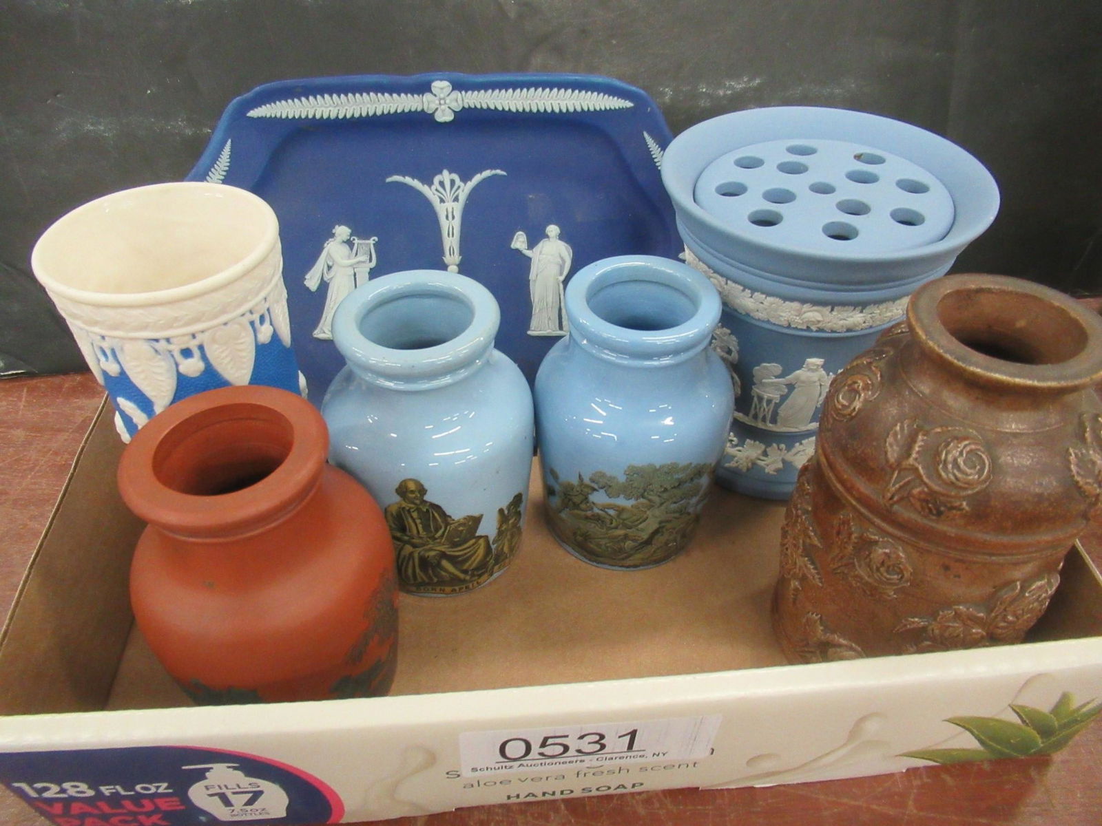 Box with Wedgwood and Misc Pottery (1 of 1)