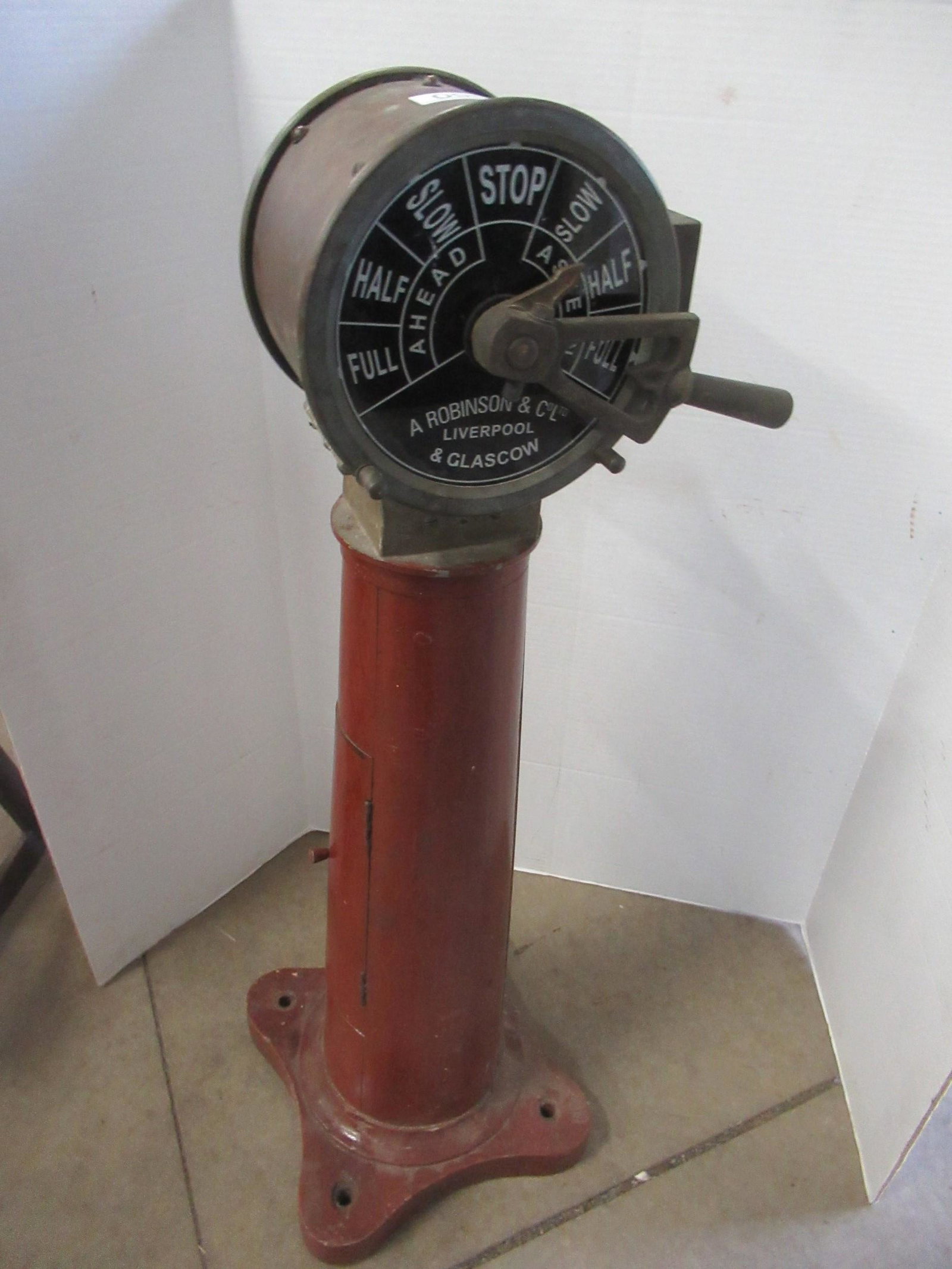 Brass Speed Controller for a Ship: Brass Speed Controller for a Ship by A Robinson & Co. Liverpool & Glascow, Base is wood - approx 34.5" Tall