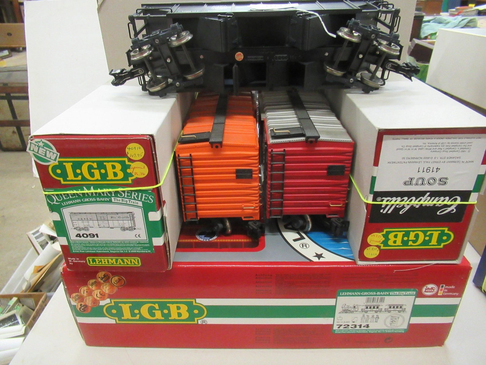 3 LGB G Gauge Cars with Boxes and LGB Box Set: 3 LGB G Gauge Cars with Boxes and LGB Box Set -