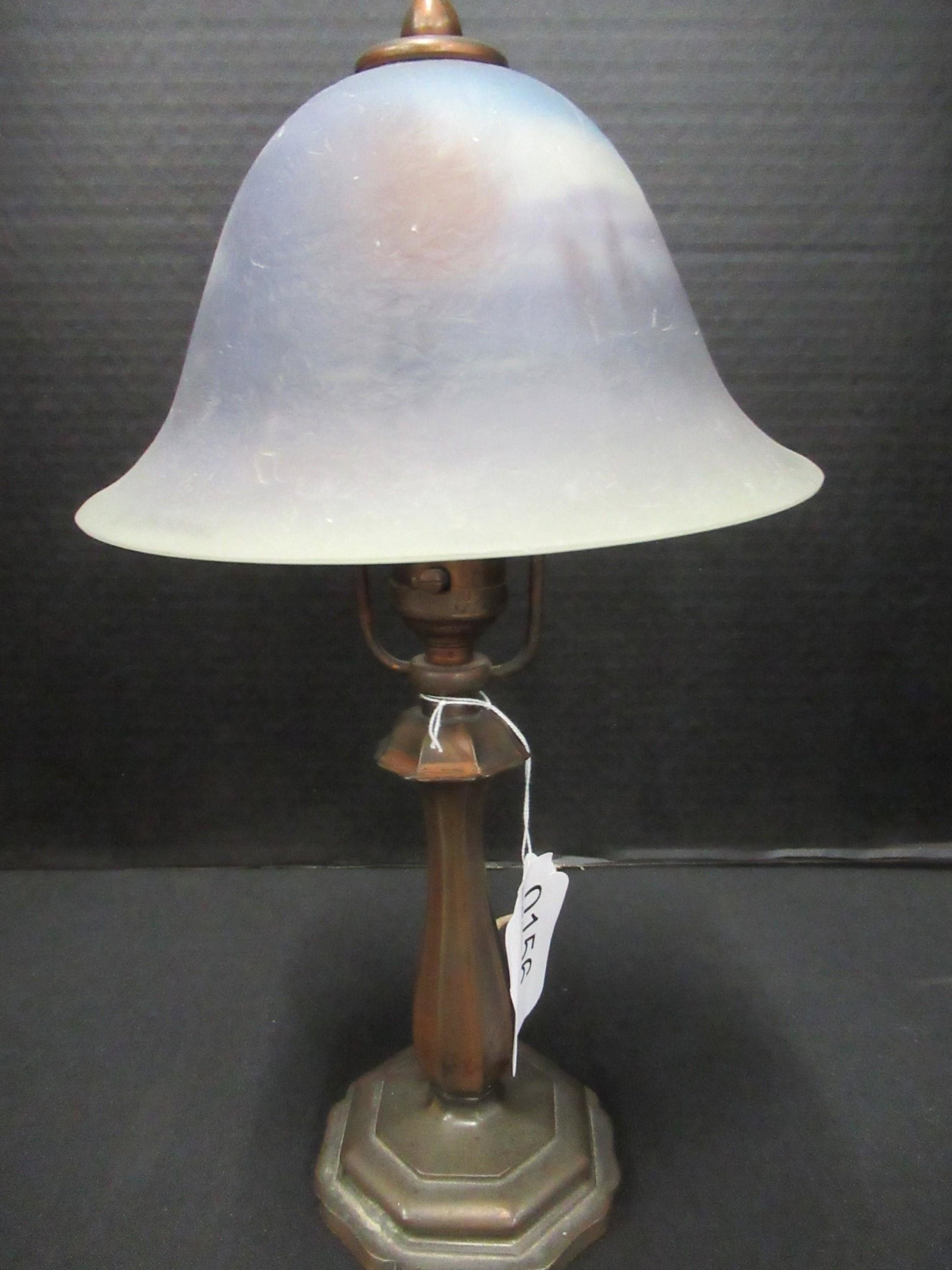 Pairpoint Reverse Painted Boudoir Lamp: Pairpoint Reverse Painted Boudoir Lamp Artist Signed C Durand with Scene with Sailboats - Approx. 14" tall