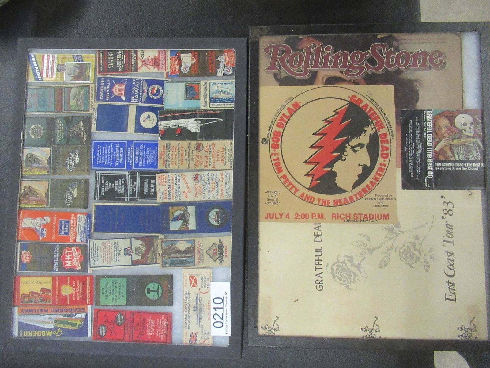 Matchbook Covers and Rock and Roll Items: Tray with Matchbook Covers and Tray with Rolling Stones, Grateful Dead, Etc -