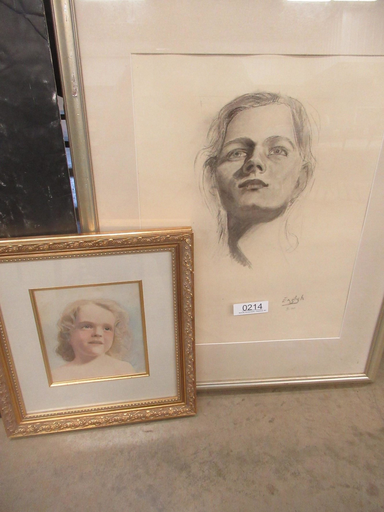 Pencil Drawing by Hal English & Watercolor: Pencil Drawing by Hal English and Watercolor of Girl Signed Plogeted 99 - Frame approx. 29.5" x 23.5" and 14.5" x 15.5"