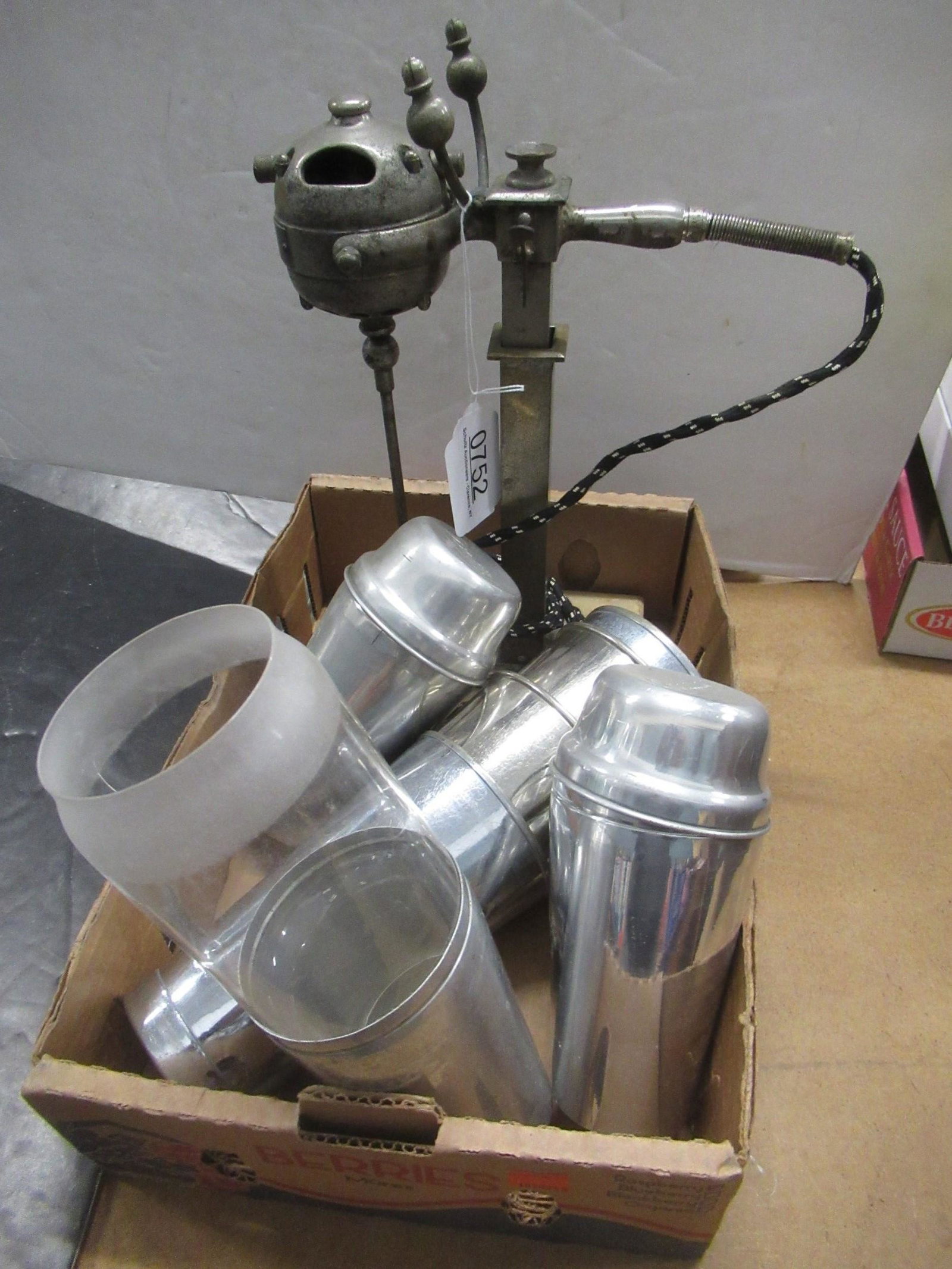 Very Early Milkshake Machine & Containers: Very Early Milkshake Machine by the Fulton Bell Co., Milkshake containers -