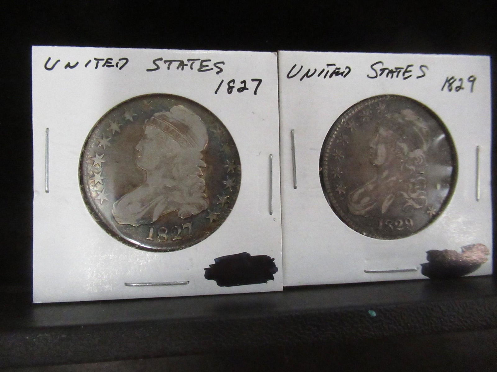 2 Capped Bust Half Dollars, 1827 and 1829 (1 of 2)