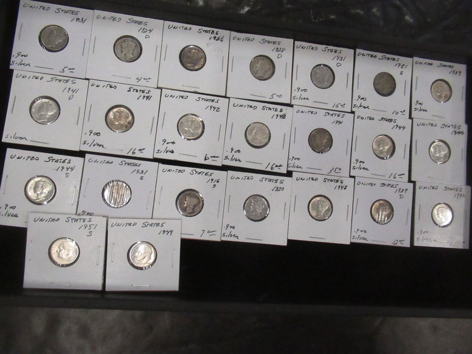 21 Mercury Dimes and 2 Eisenhower Dimes (1 of 3)