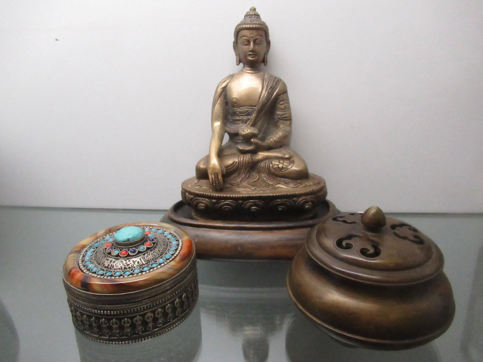 Small Bronze Buddha, Bronze Incense Burner, etc (1 of 12)