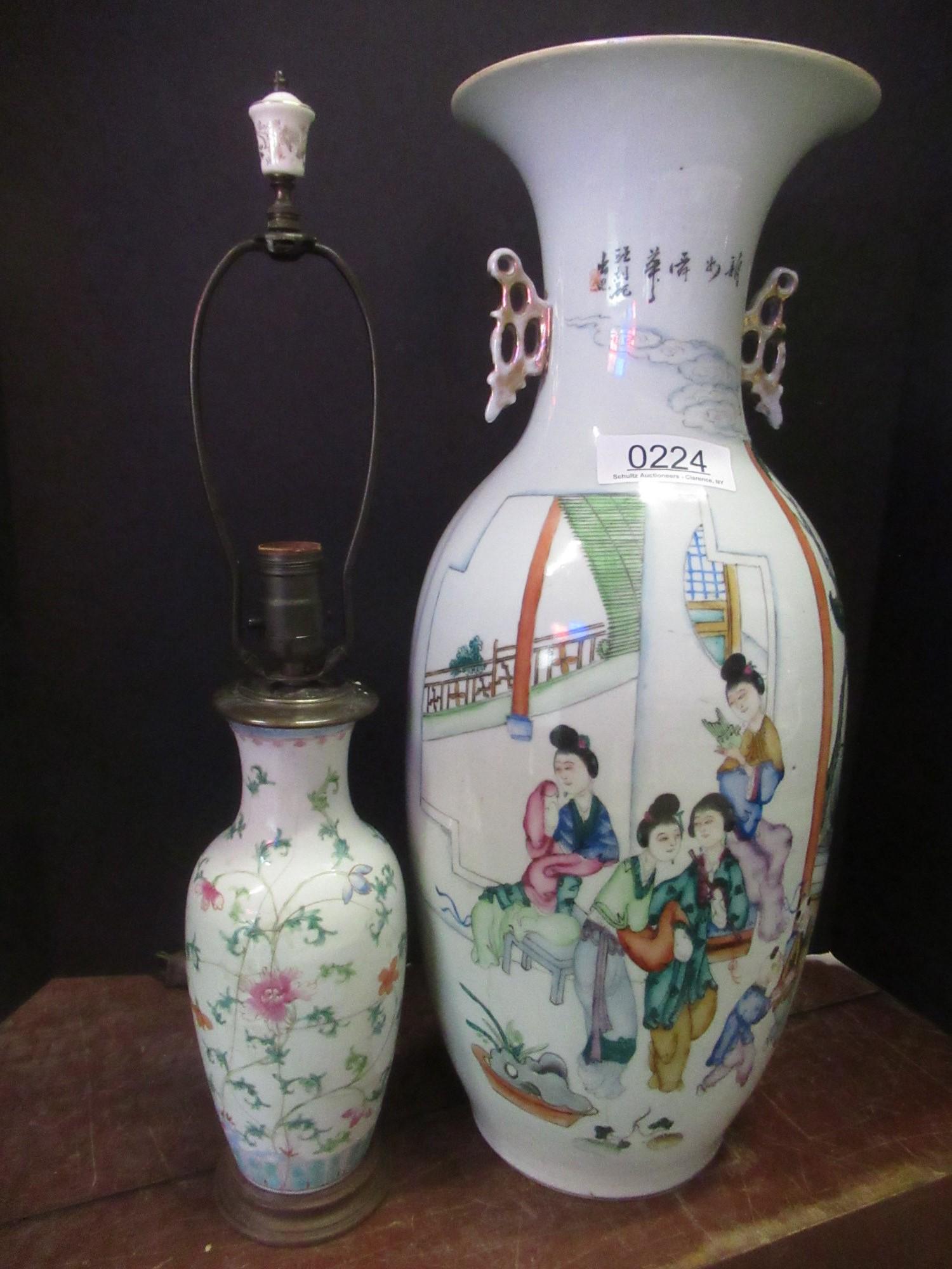 Large Decorated Porcelain Vase & Lamp (1 of 6)