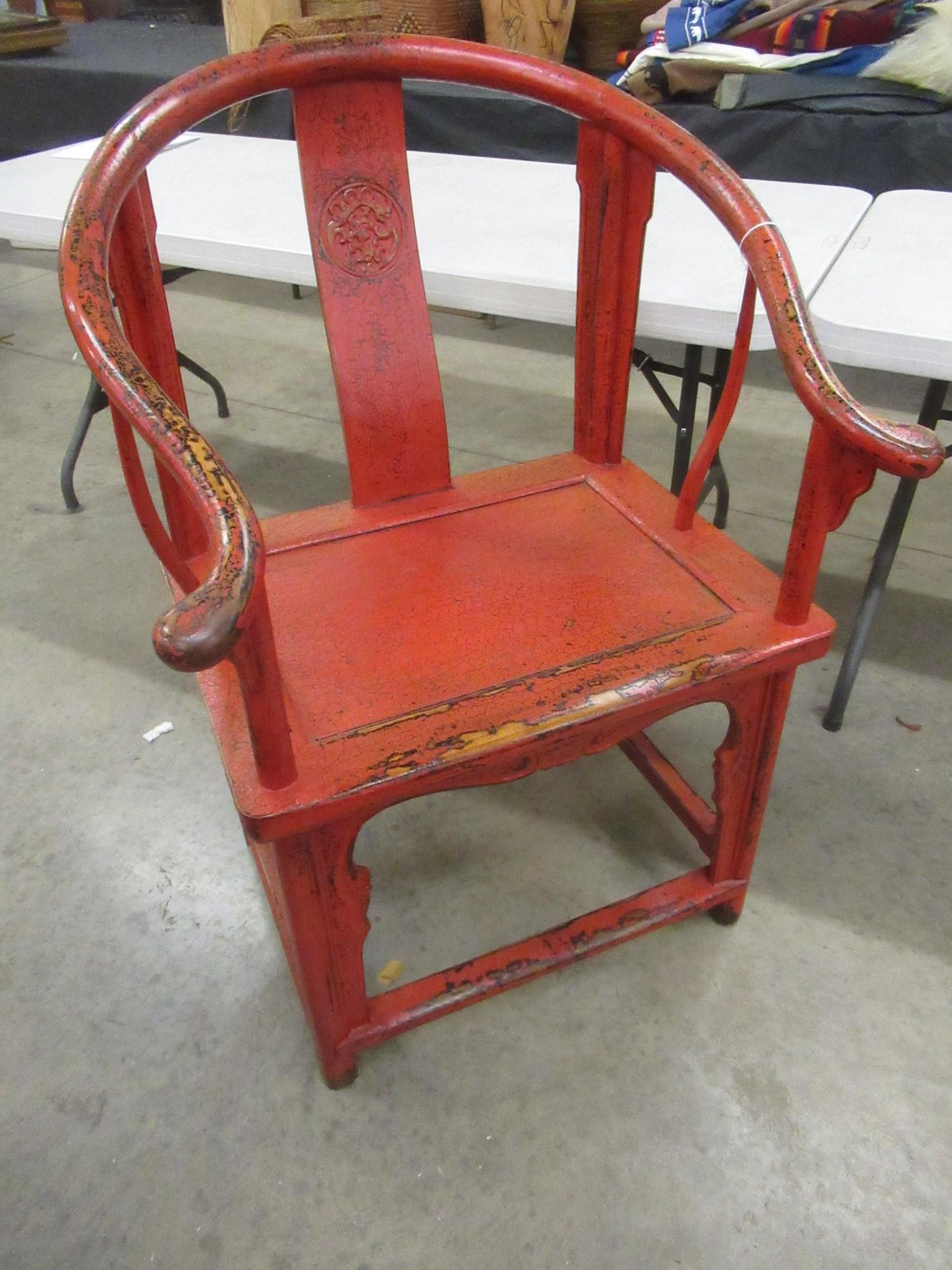 Large Red Decorated Chinese Style Chair (1 of 2)