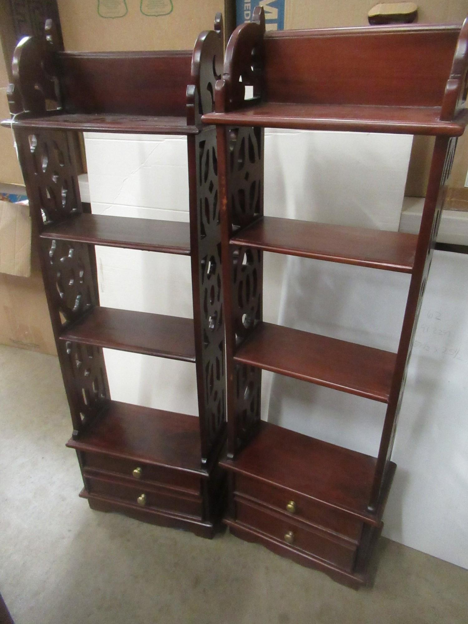 2 Mahogany Bookshelves with 2 Drawers Each: 2 Mahogany Bookshelves with 2 Drawers Each - 42.5 x 14 x 6.5