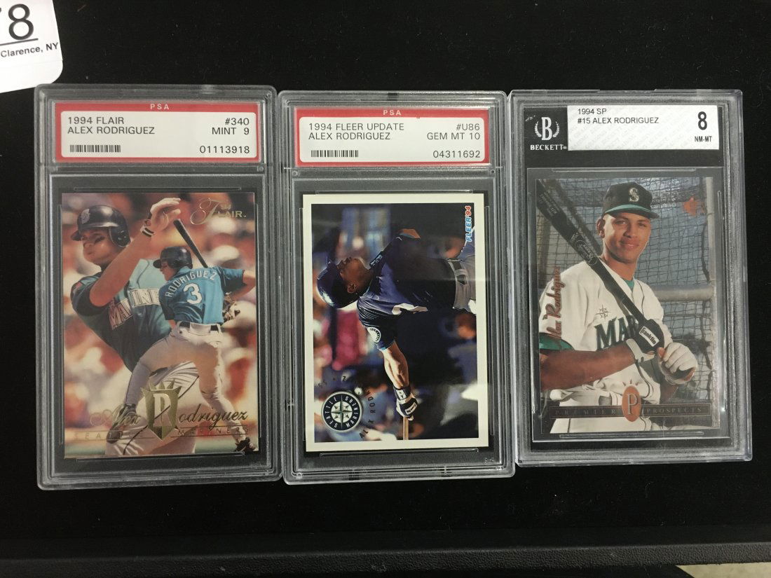 3 Alex Rodriguez Rookie Baseball Cards (1 of 4)
