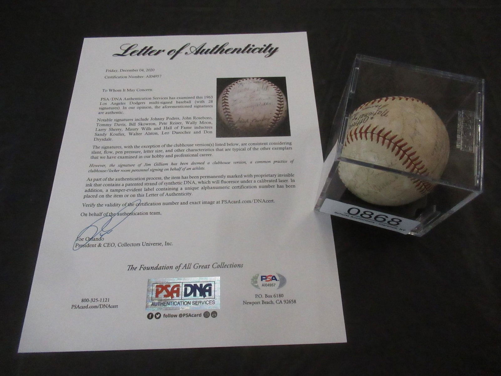1963 Los Angeles Dodgers Signed Baseball PSA Auth (1 of 4)