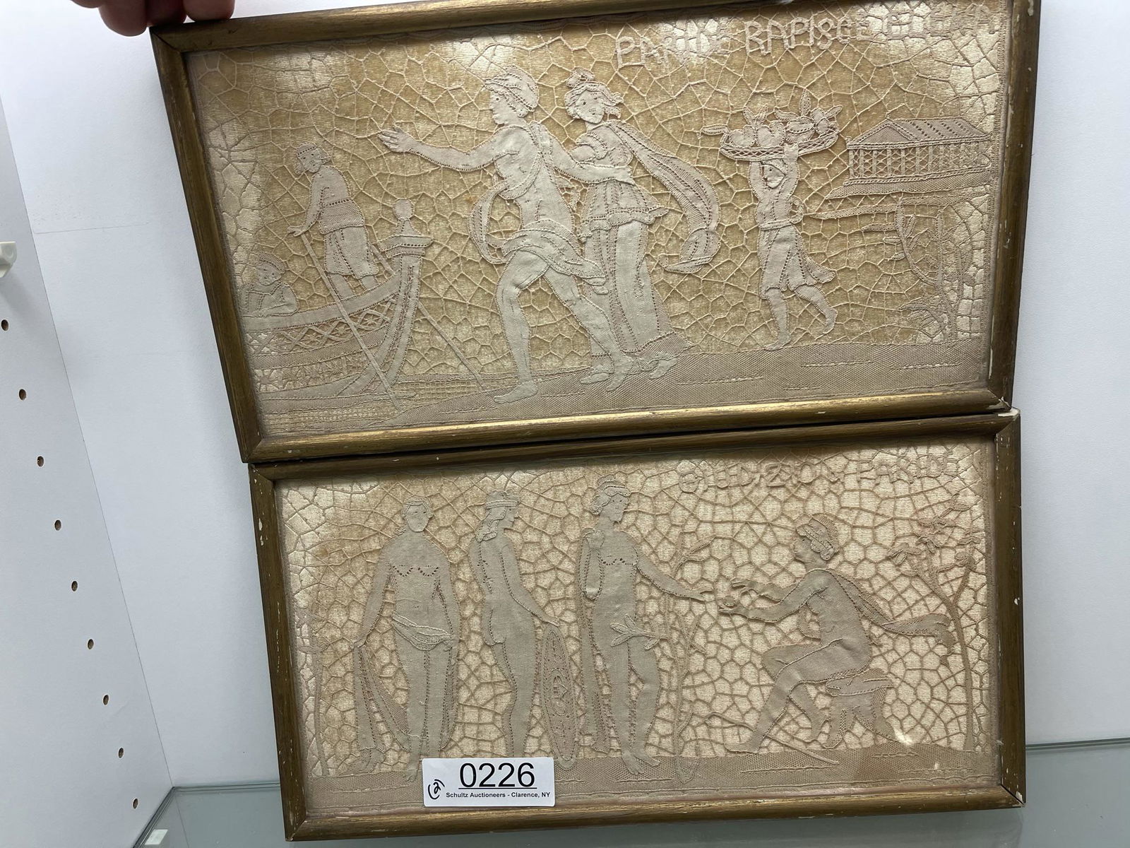 Pair of Early Lace Embroideries of Greek Figures (1 of 1)