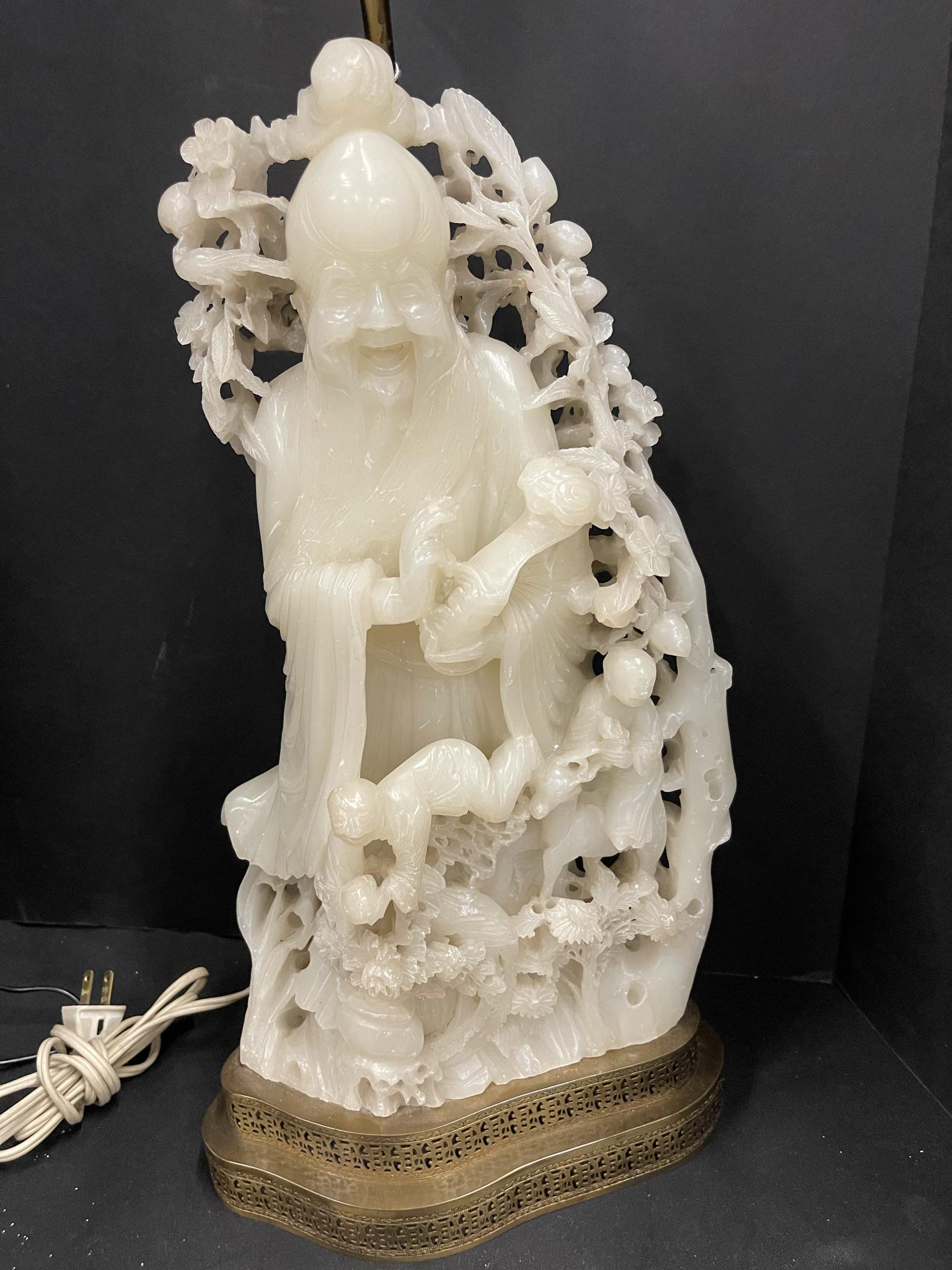 Nice Quality Carved Stone Lamp (1 of 5)