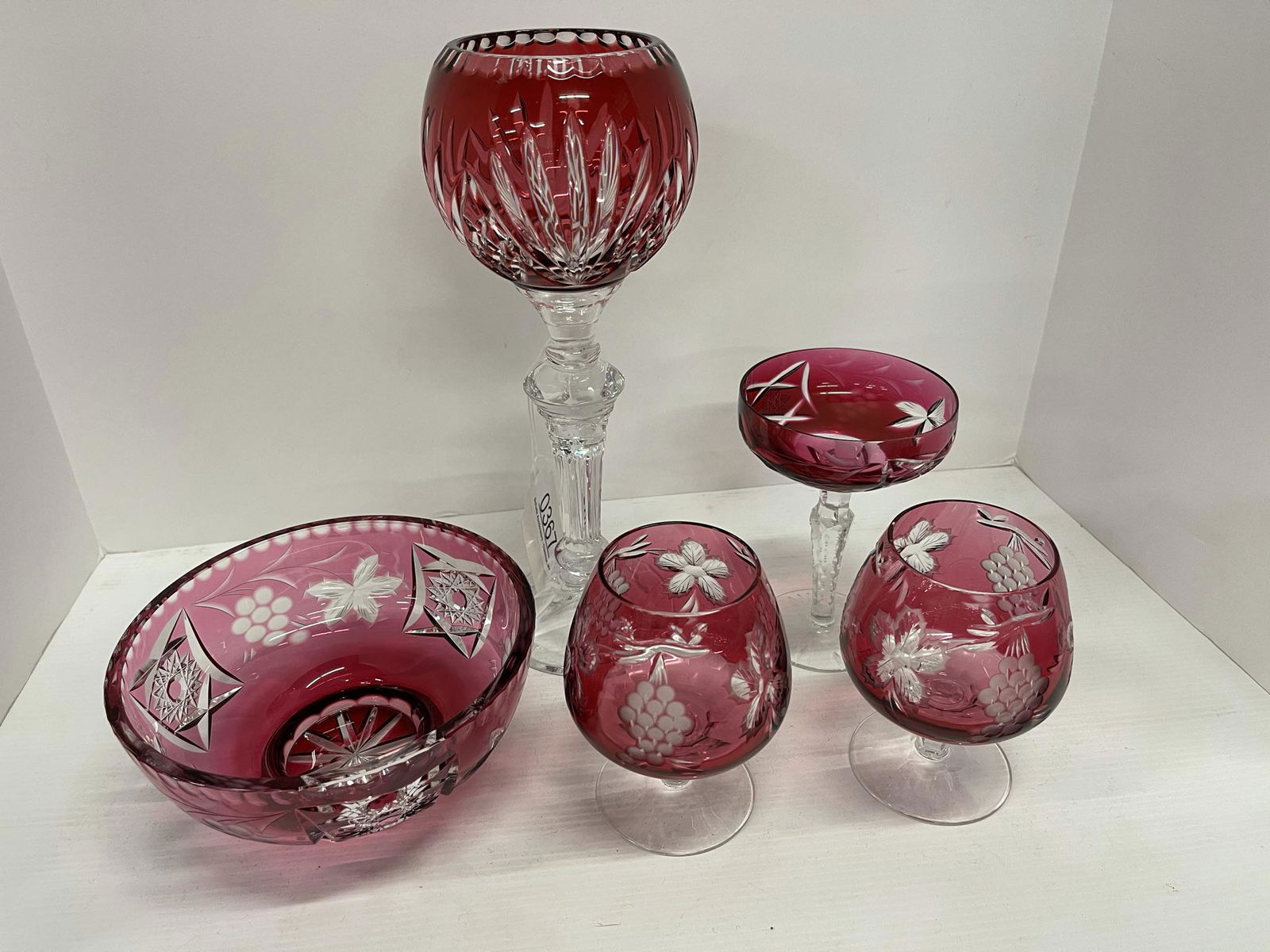 5pcs Cranberry Glass incl Tall Goblet, Bowl, Etc (1 of 3)