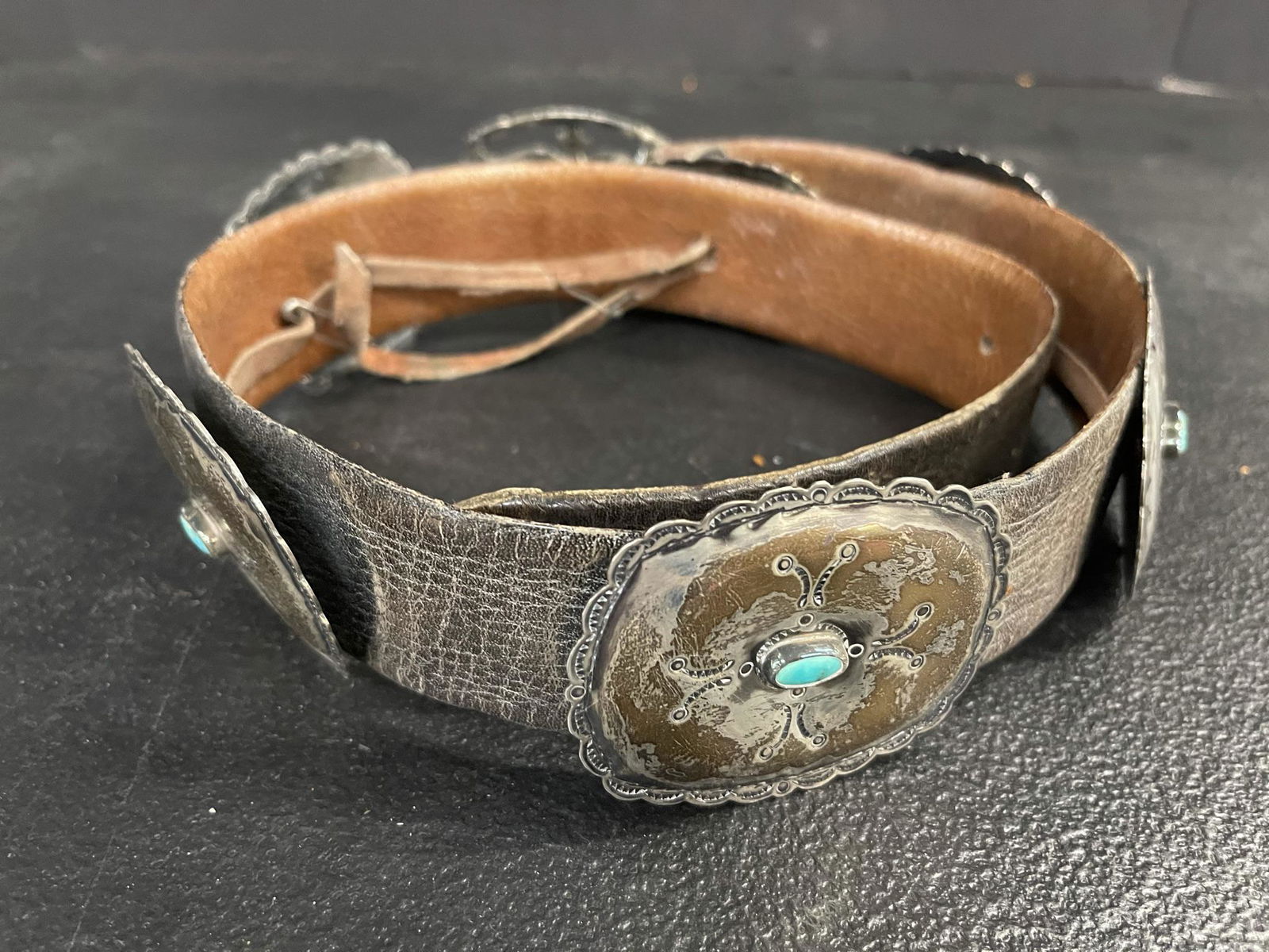 Native American Belt with Silver & Turquoise (1 of 3)