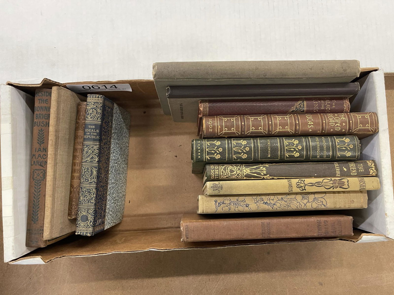 Small Leather Bound and Other Interesting Books: Group of Small Leather Bound and Other Interesting Books incl Ideals of the Republic, The Open Road by Lucas, Lessons from Life of Benjamin Franklin Etc -
