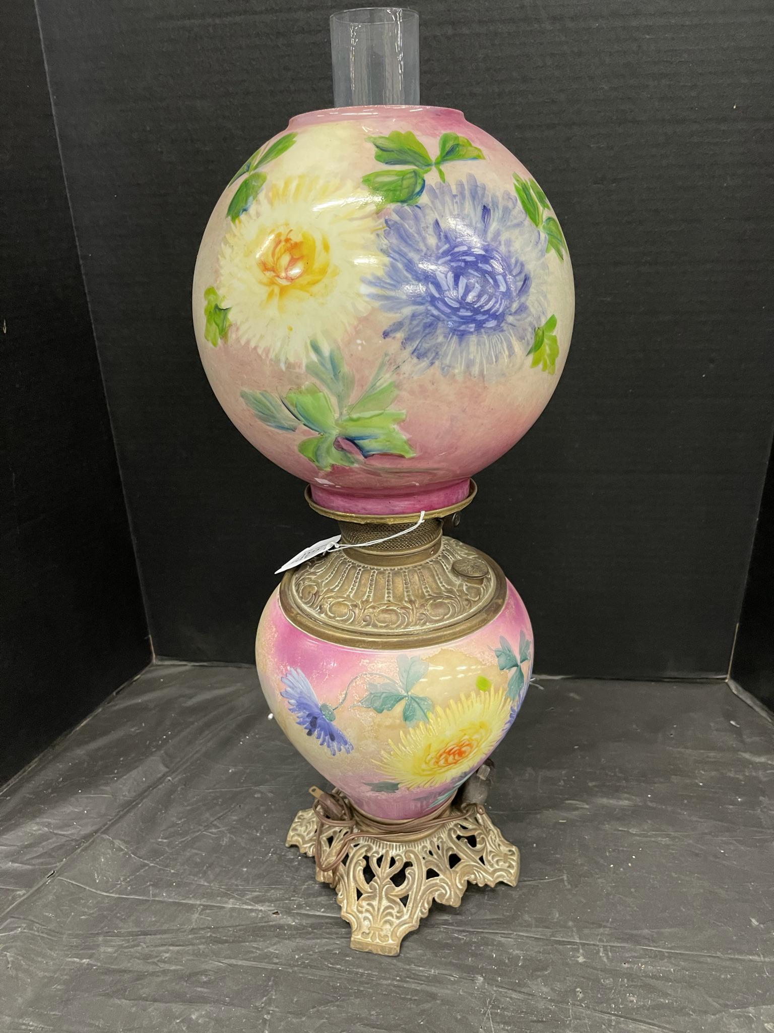 Gone with the Wind Lamp: Gone with the Wind Lamp with Mums Painted on it -