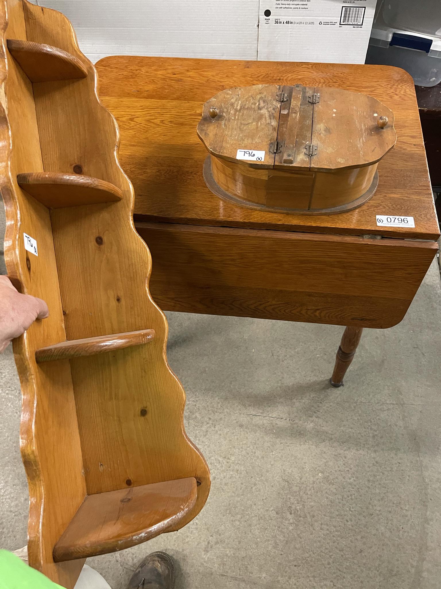 Dropleaf Table, Corner Shelf, and Lift Top Box: Oak Dropleaf Table, Corner Shelf, and Lift Top Box -