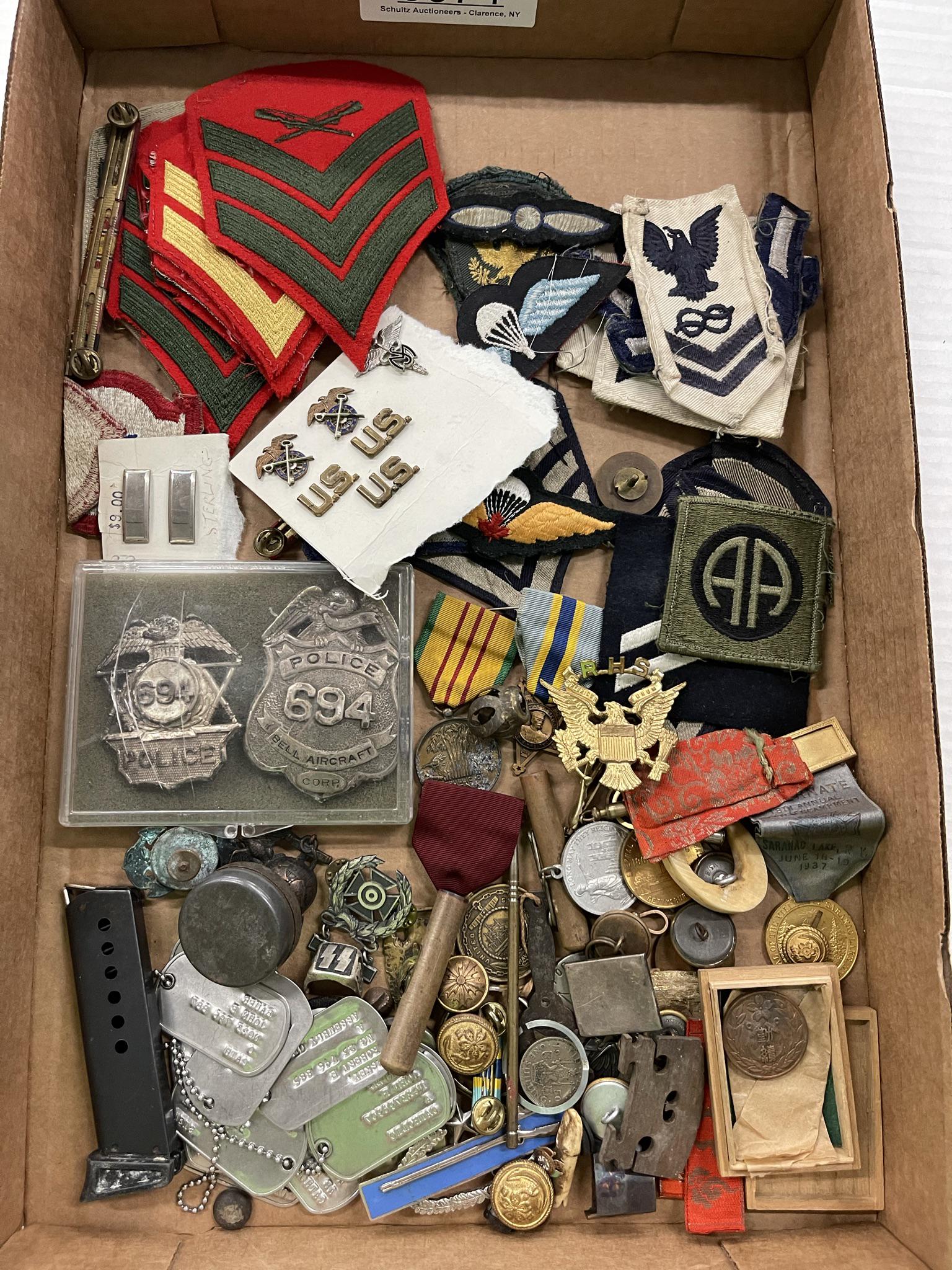 Police Badges, Military Patches & Pins, etc: Police Badges, Military Patches & Pins, Dog Tags, Etc -