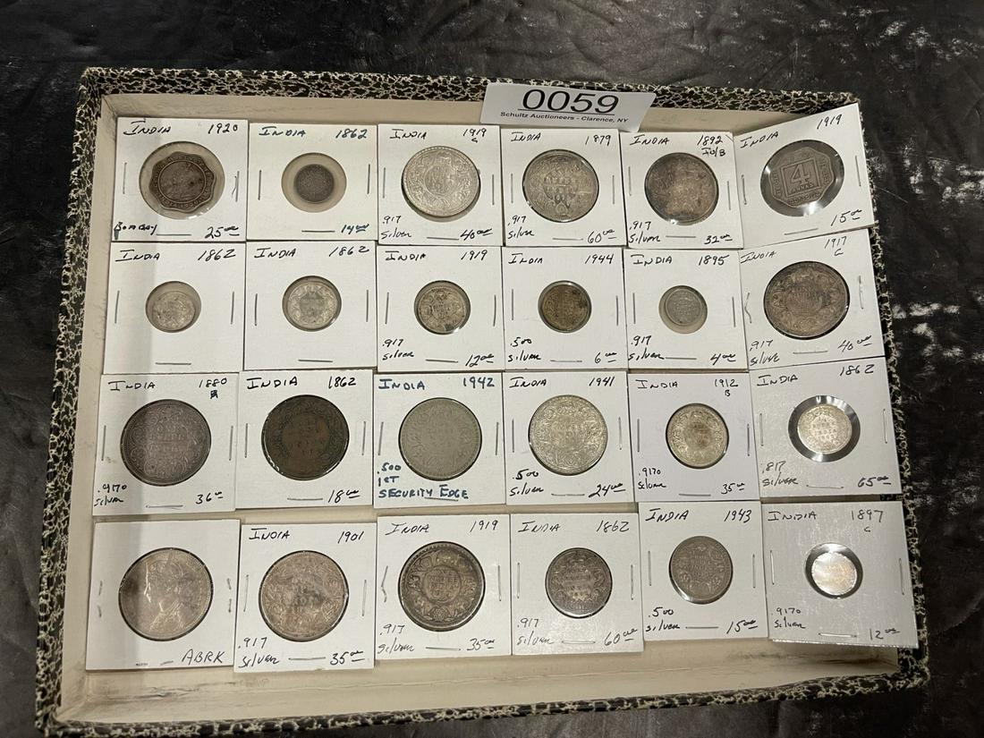Box Lot of approx. 24 Coins from India, 1862-1920 (1 of 4)