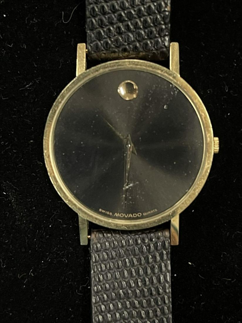 14k Gold Wristwatch by Movado with Black Dial: 14k Gold Wristwatch by Movado with Black Dial -