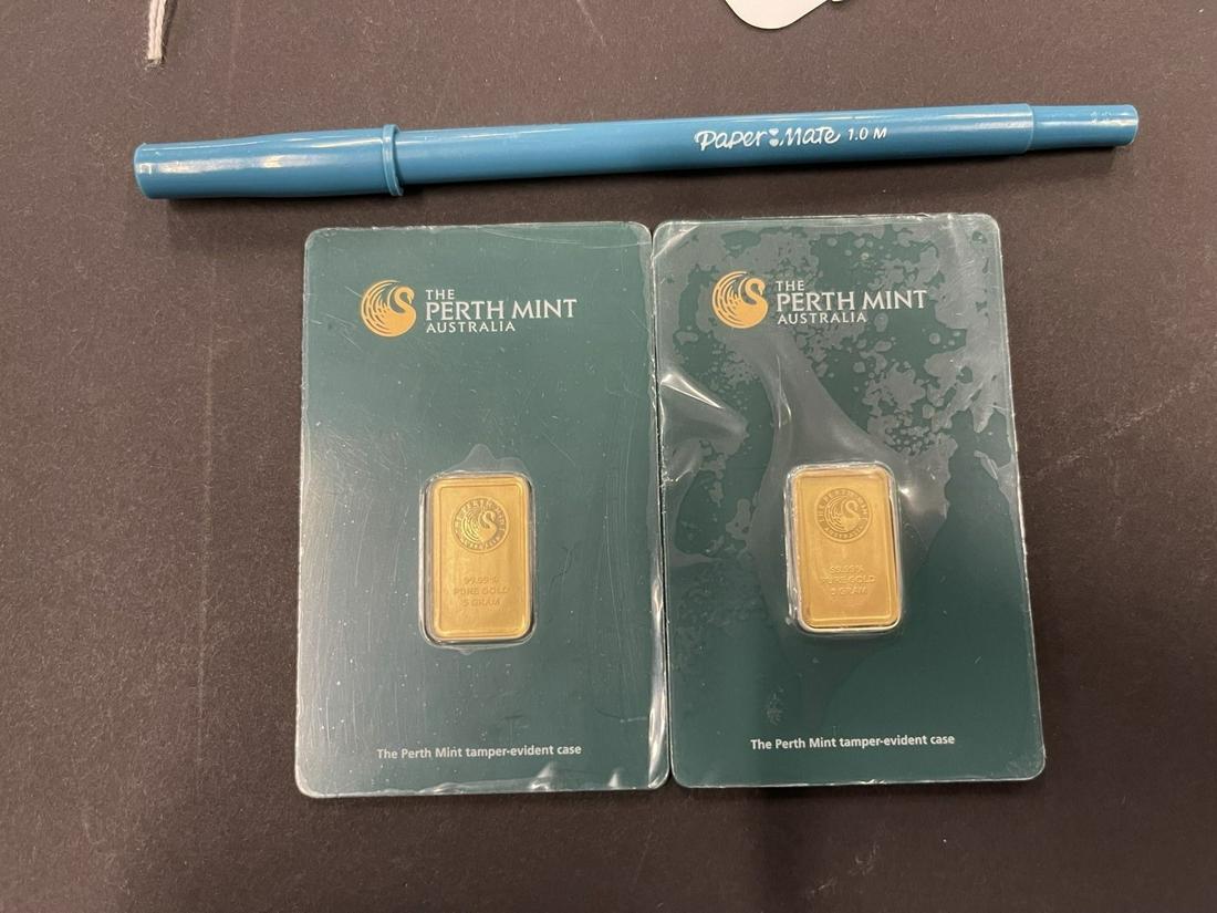 2 - 5 Gram Coins of Gold by Perth Mint: 2 - 5 Gram Coins of Gold by Perth Mint, 99.99% Pure Gold -