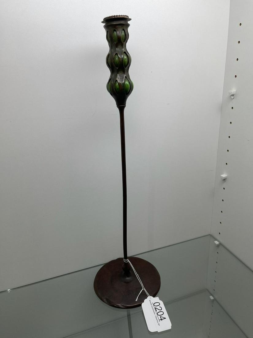 Signed Bronze Tiffany Candlestick w/ Blown Glass (1 of 8)