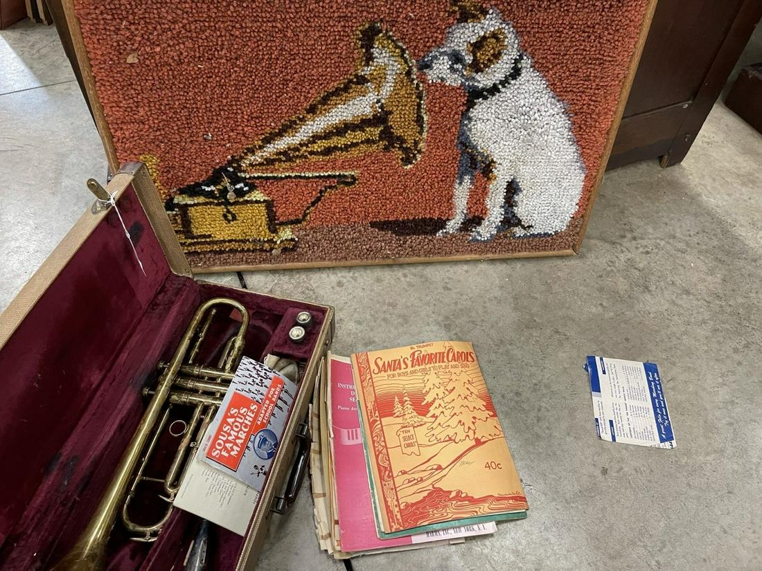 Elkhardt Trumpet and Framed Hooked Carpet Nipper (1 of 4)