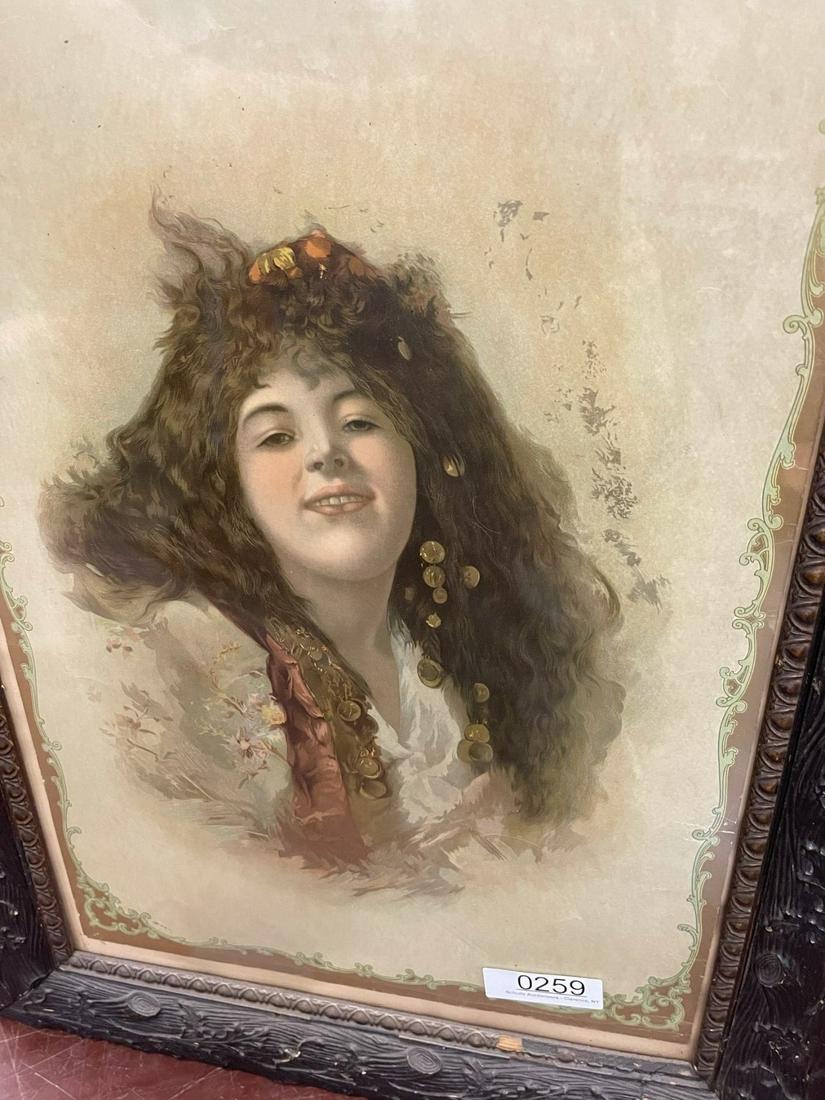Victorian Print of Gypsy Girl in Oak Motif Frame (1 of 4)