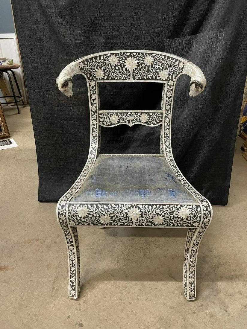 Inlaid Mother of Pearl Palace Chair w/ Rams Heads (1 of 5)