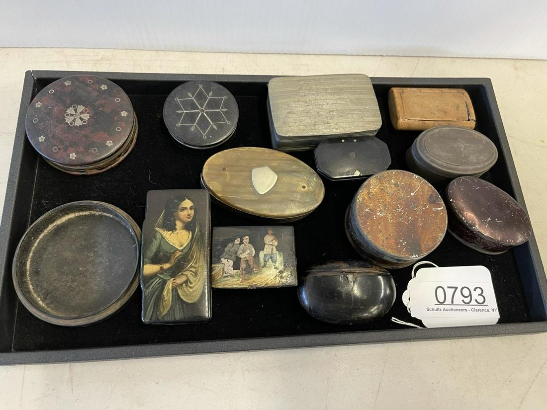 Group of Snuff Boxes, Lacquer, Tin, Horn, Etc (1 of 4)
