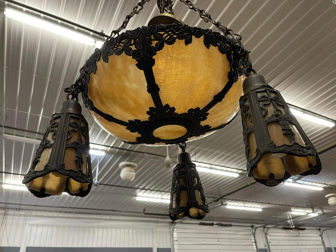 Slag Glass Ceiling Fixture with 3 Hanging Lights (1 of 3)