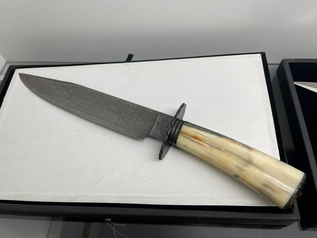 Dean Bowie Knife Damascus Blade: Dean Bowie Knife Damascus Blade Bone Handle - Approx 15" l