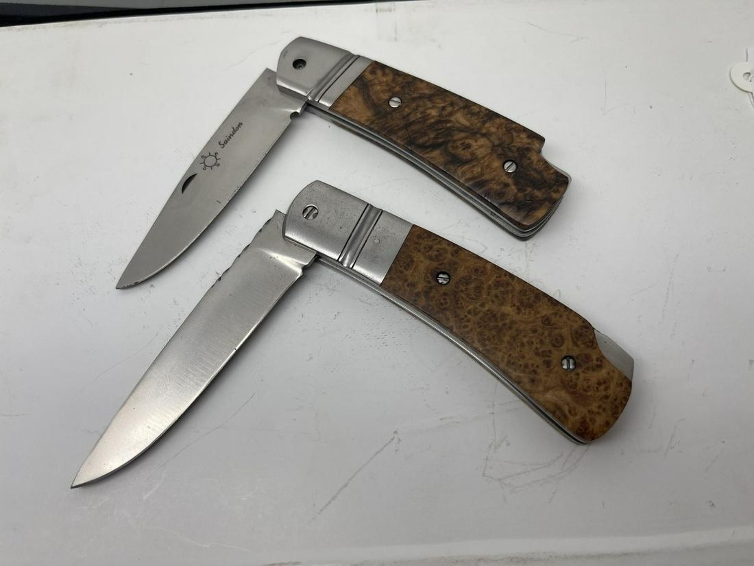 2 Folding Knives w/ Burl Handles incl. Saindon (1 of 5)