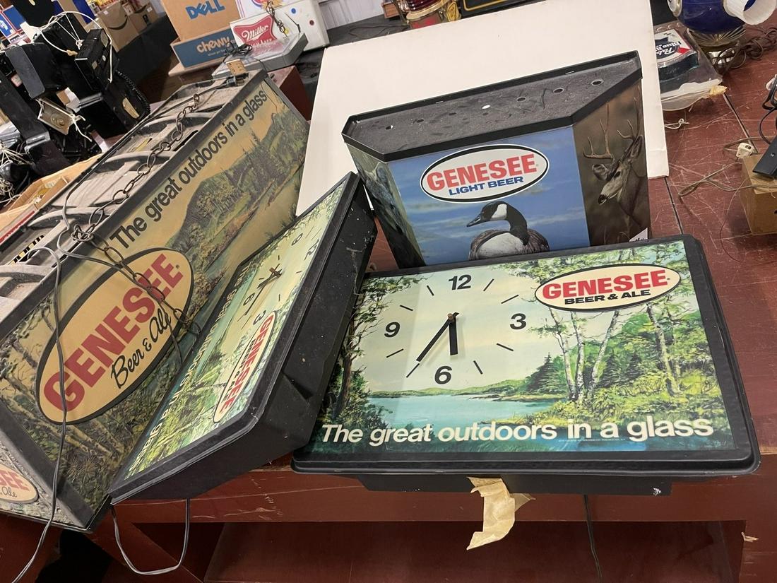 Genesee Pool Table Light and 3 Light Up Signs (1 of 2)