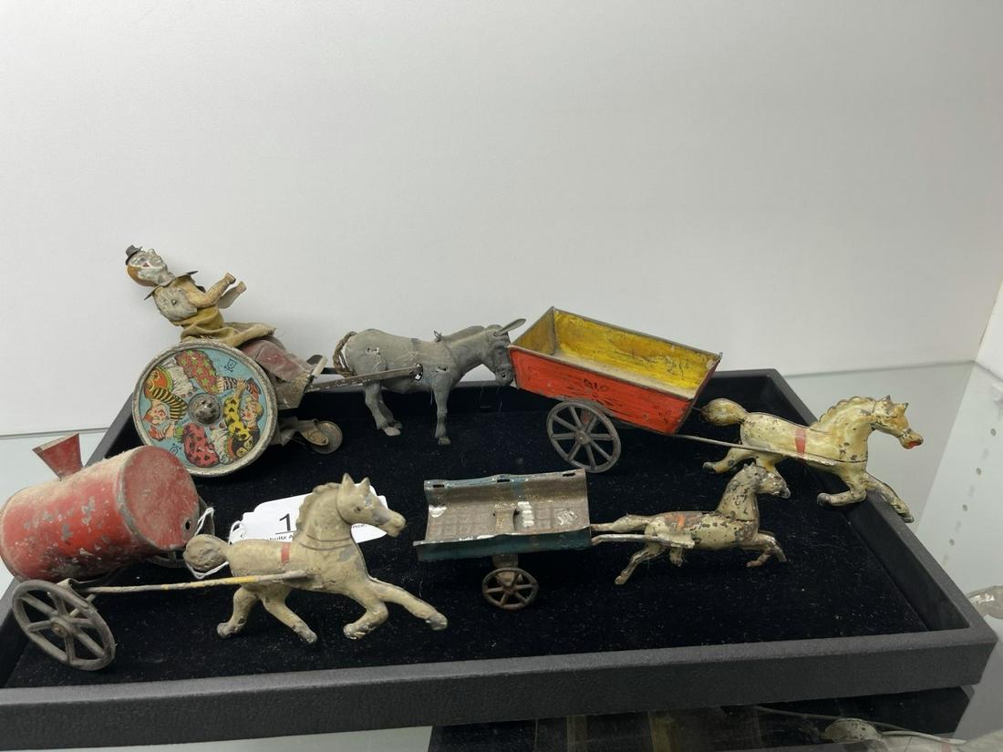 Group of Early Tin Toys incl. Horse Drawn Wagons (1 of 8)