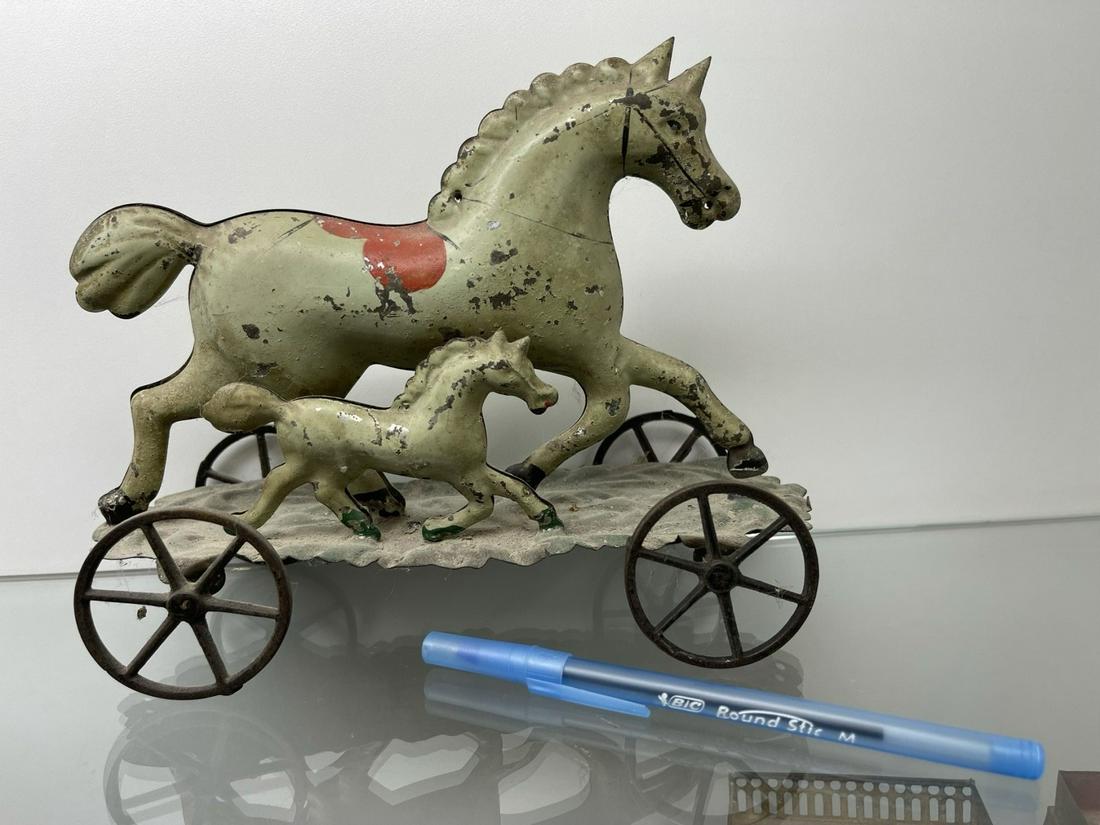 Early Tin Pull Toy w/ Horse & Colt (1 of 2)
