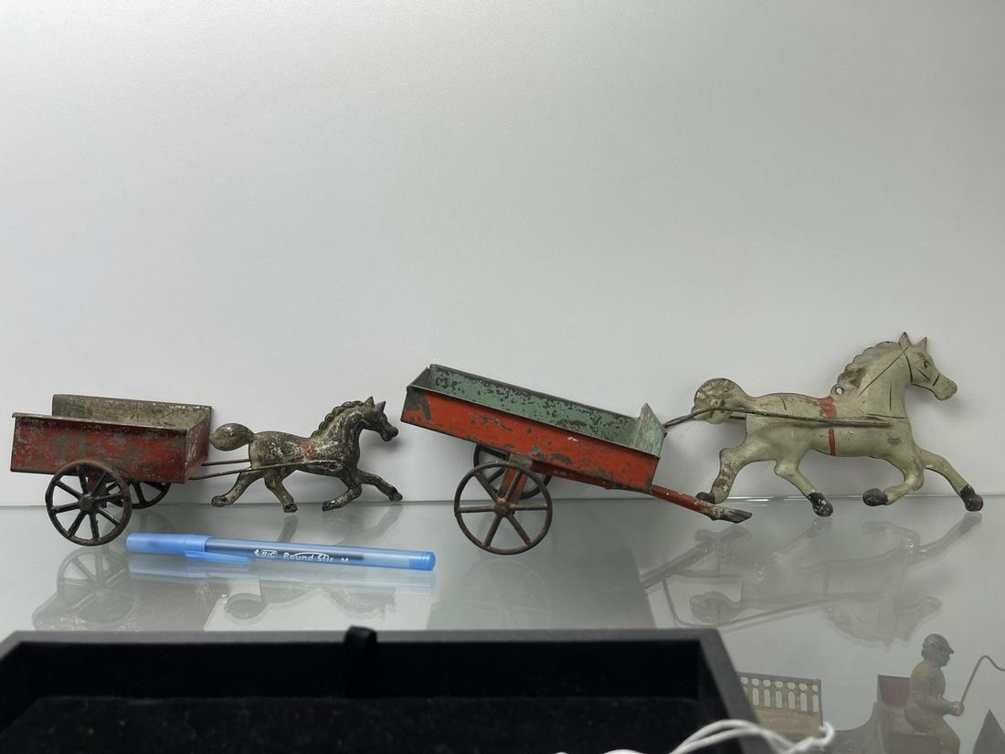 2 Early Tin Toy Horse Drawn Wagons (1 of 3)